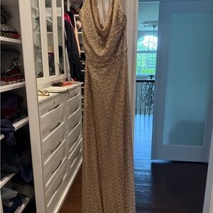 Amsale Gold Sequin Gown